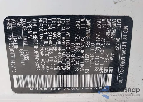 2023 Nissan Rogue Sv Intelligent Awd из США, поврежденный, VIN JN8BT3BB9PW476873